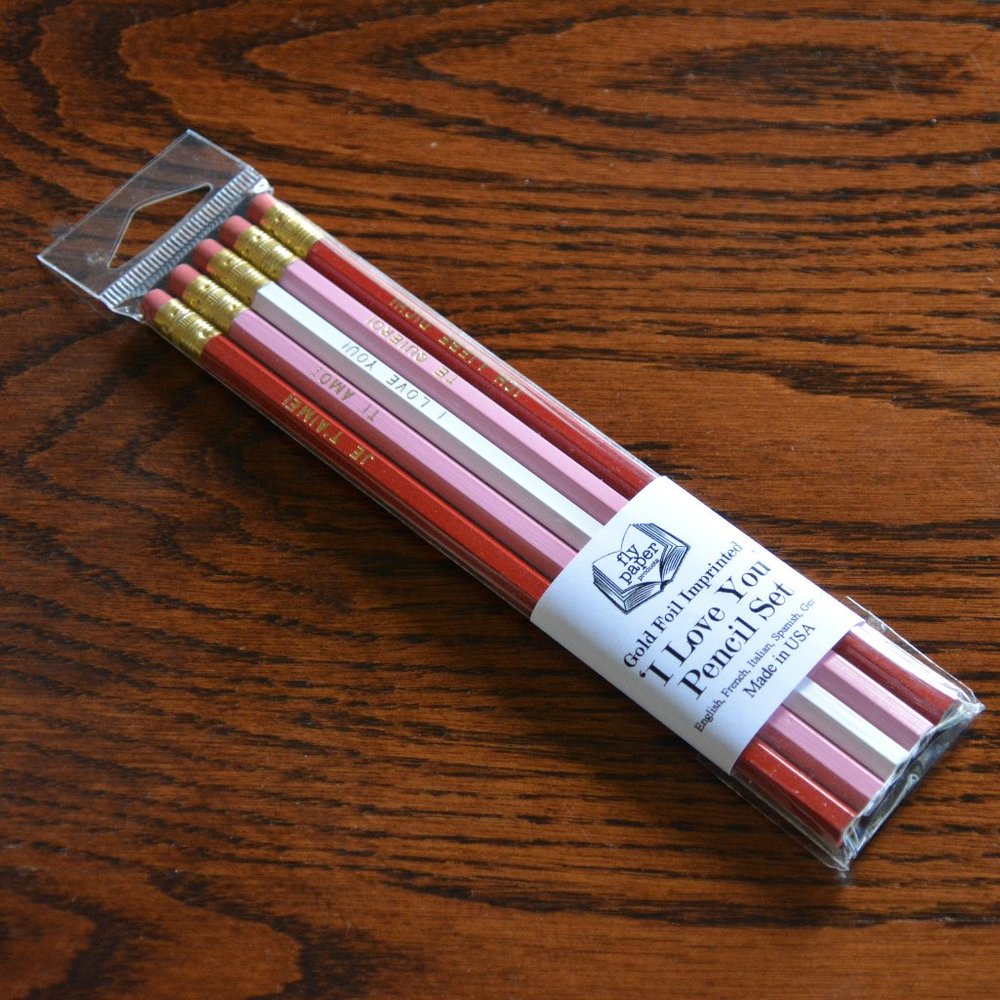 NEW 'I love you' Pencil set of 5 (gold foil imprinted)